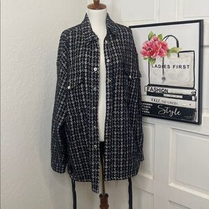 Faith Connexion Navy & BNW Oversized Tweed Jacket Size XS